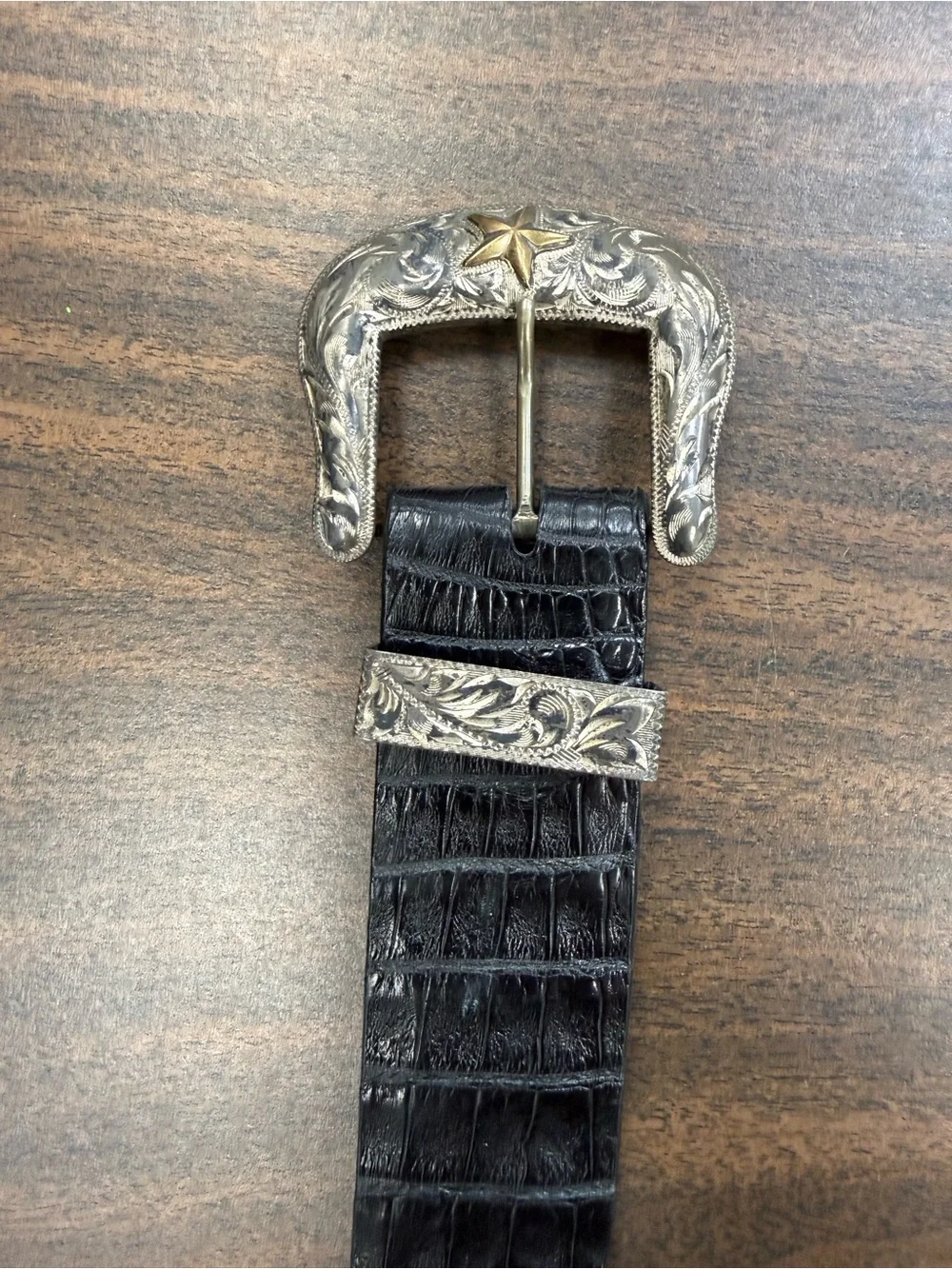BLACK JACK BELTS • Black genuine crocodile Western Buckle Belt - size 36